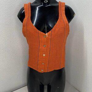NEW ROAD TO NOWHERE Sofia Cotton Woven Stripe Tank Top • Size M • Tomato Orange